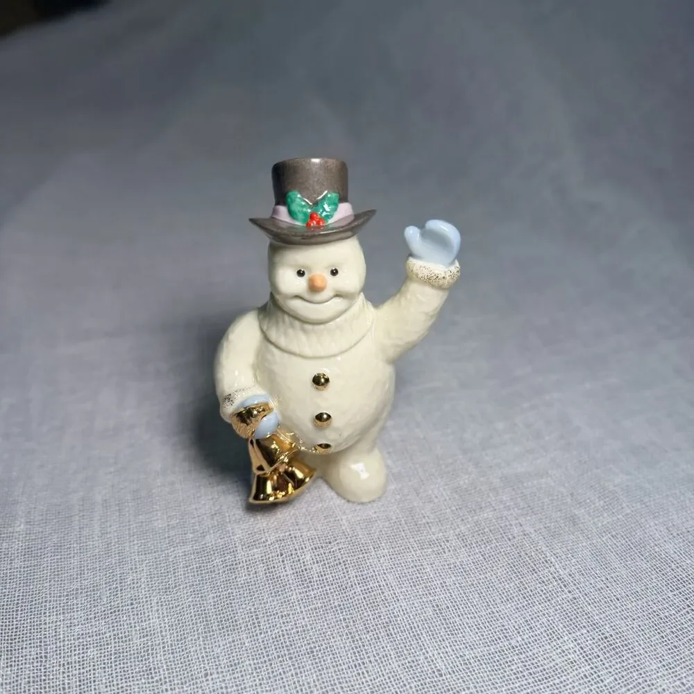 Lenox Snowman Figurine Gold Bells Top Hat Christmas Holiday Ivory Porcelain 4”